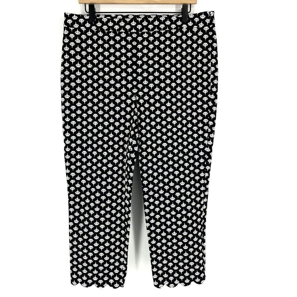Talbots Pants Size 12 Womens Black White Floral Print Cropped High Waist Chino